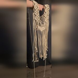 Macrame Beige Dark Cream Boho Artisan Bridal Wedding Rope Chair Back